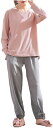 ジーティアモ レディース パジャマ ルームウェア 部屋着 縦リブ 長袖 上下 2点 セット かわいい シンプル プルオーバー MDM(ピンク, XL)