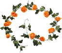 バラ ガーランド 装飾 飾りつけ 2m 薔薇 ローズ 造花 花材 つた 英国風(オレンジ)