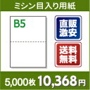 B5 ミシン目入り用紙 2分割【B5 2分割(2面)白紙 ミシン目はマイクロミシン 5,000枚】B5 ミシン目入りコピー用紙 ミシン目用紙・ミシン目入り用紙 B5 ミシン目 2分割○5,000枚