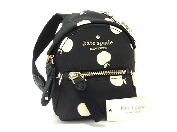 ■新品■未使用■ kate spade <strong>ケイトスペード</strong> K9147 ナイロン アップル柄 <strong>リュック</strong>サック キーホルダー キーリング ブラック系 BC4682sZ