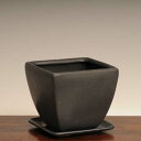 洋風モダン鉢（受け皿付・黒色）　14cm