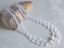ホワイトサンゴと水晶丸珠 多連ネックレス白サンゴ丸珠＋クォーツ3連ネック