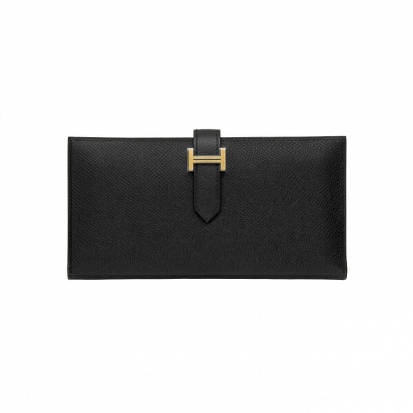 エルメス HERMES ベアンスフレ ヴォーエプソン ブラック イエローゴールド金具 K刻印 未使用 財布 レディース