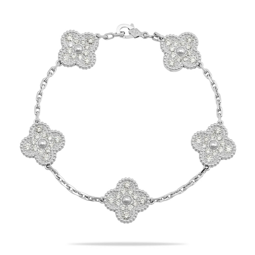 ヴァンクリーフ＆アーペル ヴィンテージアルハンブラ 5モチーフ K18ホワイトゴールド ブレスレット 中古