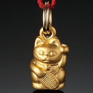 金と福を招く 純金製「招き猫」根付【代引き手数料無料】【送料無料】