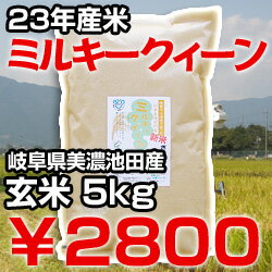 【新米】【送料無料】【減農薬】【ミルキークイーン】【玄米】【5Kg】【23年産】【美濃池田産：白鳥ファーム】