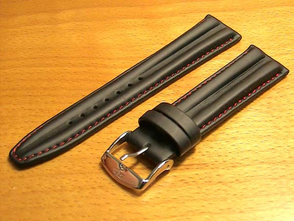 ズッコロ社　ラバーコ−ティング　時計　バンド　ベルト　20mmと18mmがございます　赤色ステッチ　フランス製　時計ケース 19mm幅であれば20mmを選択して下さい。　このほかに　黒色　黄色　青色ステッチがございます。　 全国送料180円のメール便あり。