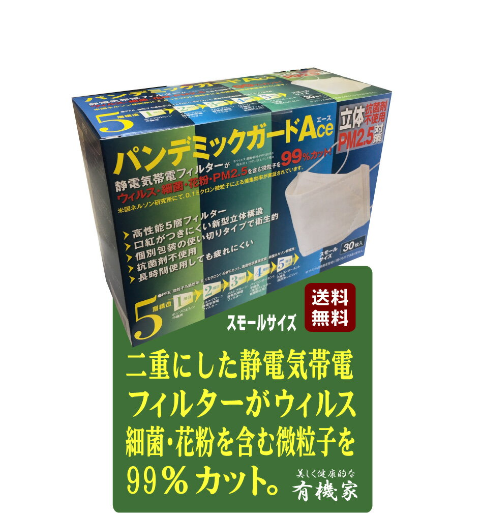 パンデミックガードAceスモール【子供用】サイズ1箱（30枚入）★超高性能5層フィルターマスク★子供用サイズ：7.0cm×15.5cm (消費税10%)