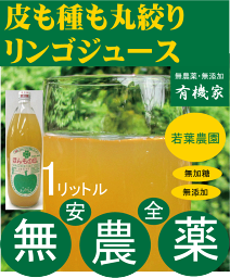 無添加りんごジュース1リットル★若葉農園の皮も種も丸絞り★無農薬・無添加★無加糖★ストレートタイプ★ミネラルやポリフェノールたっぷり★リンゴジュース