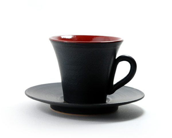 和食器　黒釉赤彩コーヒーカップ　作家「森野知子」