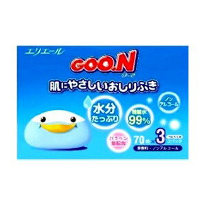 大王製紙 グーン 肌にやさしいおしりふき つめかえ用 70枚×3個パック (953008201)