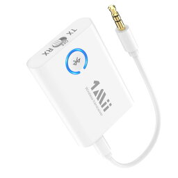 1Mii Bluetooth 5.3 <strong>トランス</strong>ミッター レシーバー テレビ ブルートゥース 送信機 受信機 一台二役 2台同時接続 aptX Adaptive/aptX LL 低遅延/aptX HD オーディオ/AAC AUX イヤホンジャック 3.5mm 対応、 車 車載 TV/PC/スピーカー/ホーム/飛行機/ボート/ジム用、充電し