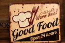 【メール便対応可】アンティーク ビンテージ風 アメリカン ティンプレート ブリキプレート プレート GOOD FOOD OPEN24HOURS グッドフード 壁掛け 飾りサインプレート Tinプレート ドアプレート 開店セール1212】【RCP】