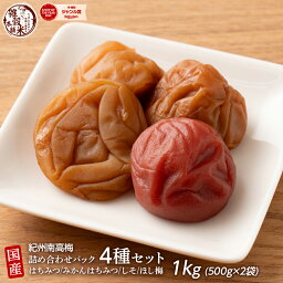 紀州南高梅 詰め合わせパック <strong>1kg</strong>(500g×2袋) [はちみつ/みかんはちみつ/しそ/<strong>干し梅</strong>] 4種セット 無選別 梅干し 和歌山県産 常温 <strong>個包装</strong> 小分けパック ねっとり 小腹サポート おやつ 送料無料 ダイエット ポスト投函 送料無料