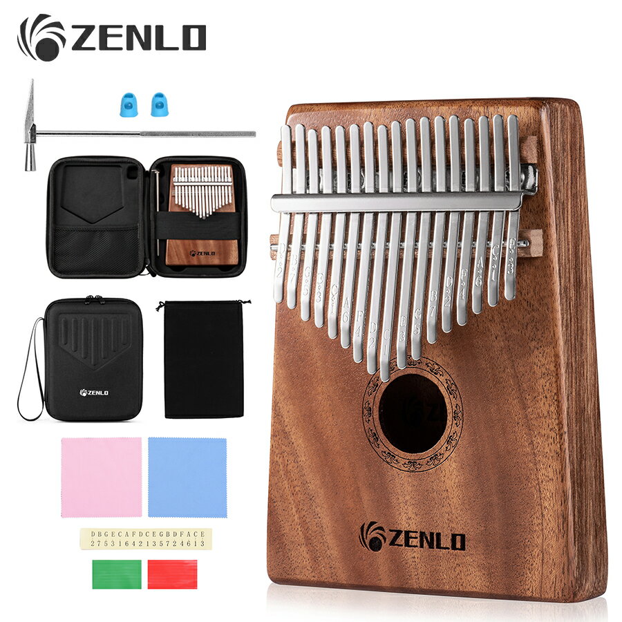 zenlo カリンバ 収納ケース カリンバ初心者 親指ピアノ Kalimba C調 指ピアノ アフリカ楽器 <strong>マホガニー</strong>製 フィンガーピアノ ポータブル チューニング可 初心者向け ハンマー ・清掃クロス付き 演奏やすい EVA高性能収納 17キー プレゼント