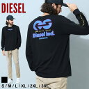 ディーゼル メンズ Tシャツ 長袖 DIESELブランド ロンT トップス プリント クルーネック ロゴ プリント ロゴT プリントT T-JUST-LS-E4 レギュラーフィット 黒 クロ ブラック 大きいサイズ DSA066360GRAM