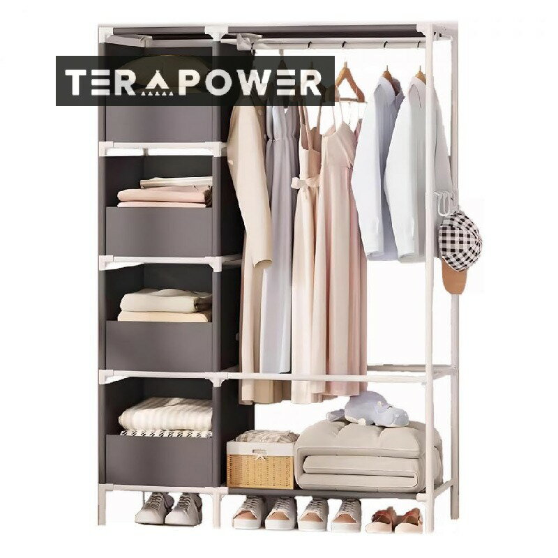 ワードローブ カバー付き クローゼット 収納チェスト パイプハンガーラック たっぷり収納 さびにくい シングル スリム 自立 防水 防塵 布団 洋服 衣類収納 (ホワイト カバー付き)