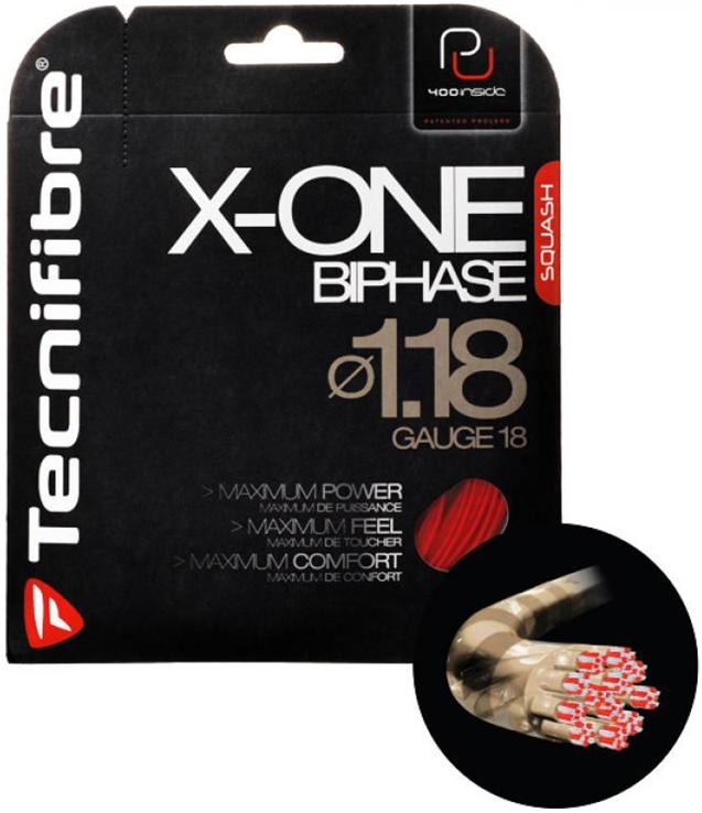 Tecnifibre(テクニファイバー）スカッシュストリングX-One Biphase(φ1.18)レッド【メール便発送可】