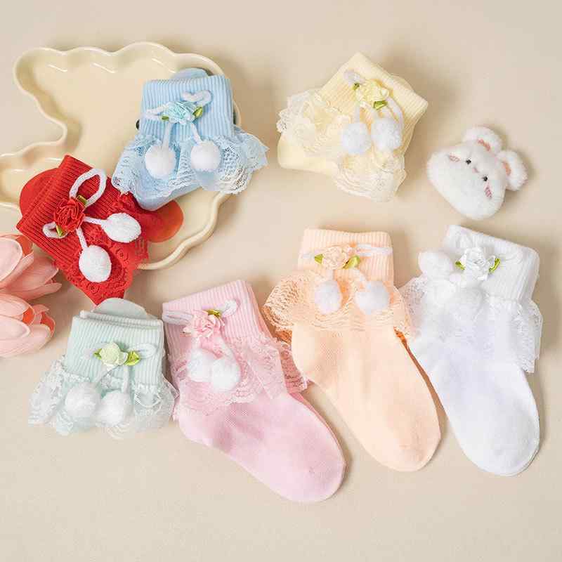 靴下 キッズ 女の子 レース フリル付き 無地 春秋冬 かわいい 子ども用 靴下 通園 通学(x2)