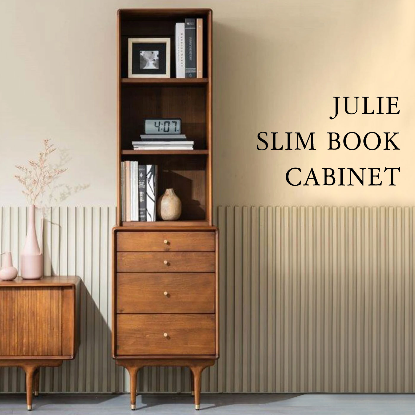 【XANDER DESIGNS（サンダーデザイン）】JULIE（ジュリー）SLIM BOOK CABINET poplarスリムブックキャビネット 本棚 食器棚 ダイニング リビング 書斎 収納 北欧調 シンプル オシャレ モダン
