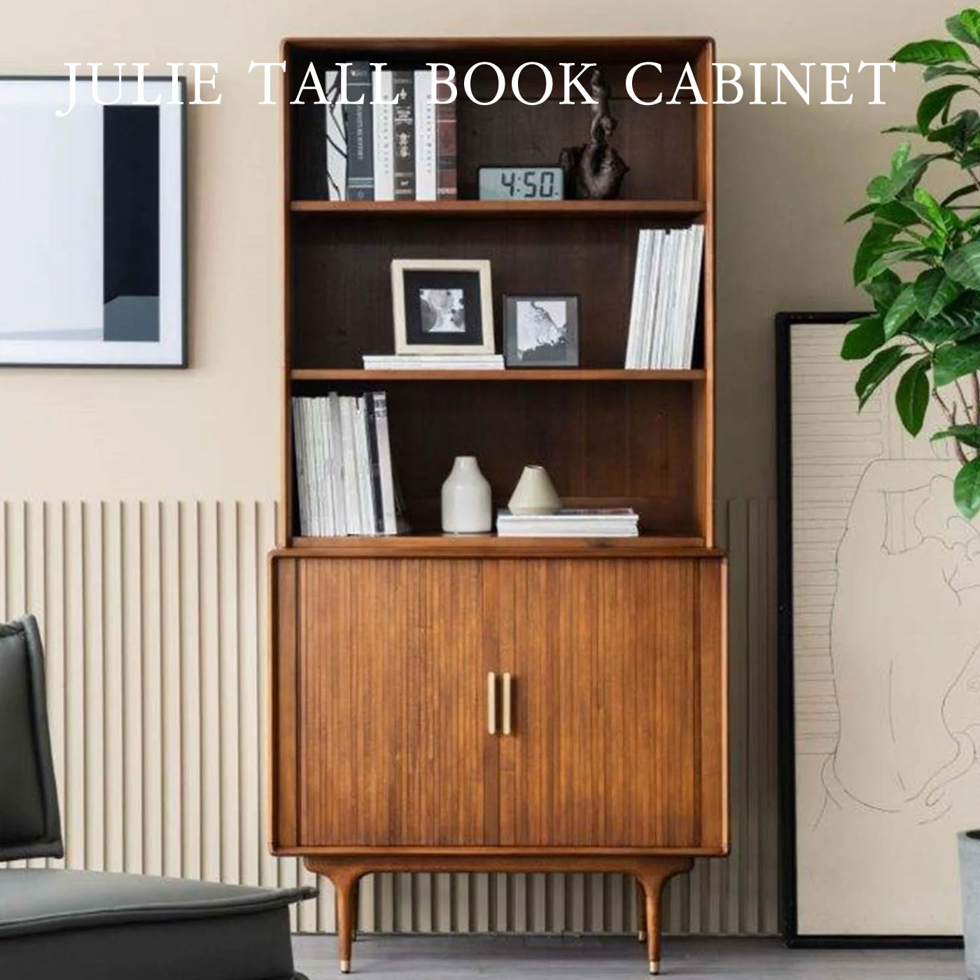 【XANDER DESIGNS（サンダーデザイン）】JULIE（ジュリー）TALL BOOK CABINET poplarトールブックキャビネット 本棚 食器棚 ダイニング リビング 書斎 収納 北欧調 シンプル オシャレ モダン