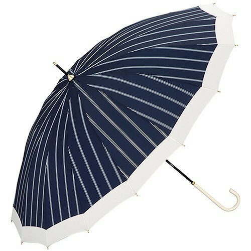 w.p.c 雨傘 16本骨切り継ぎストライプ 長傘 手開き ネイビー 55cm 5508-08(1本入)