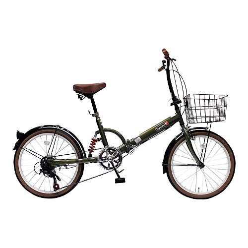 20インチ 折畳み自転車 FS206LL-37-OL FDB206 Rサス 前カゴ鍵ライト付 オリーブ