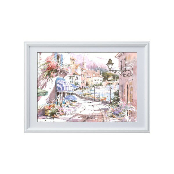 マリリン・シマンドル絵画額 白いフレーム・花の絵・風景画 ウォーターフロントヴィレッジ