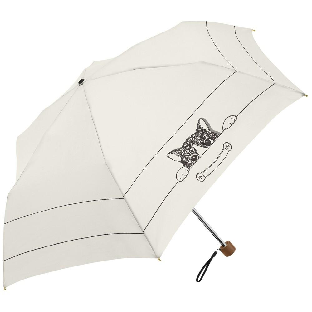 BLACK50ORI-1A-2E MKN エムケーエム 晴雨兼用 折りたたみ傘 50cm ブラックコーティング テキスタイル かくれんぼCAT/オフホワイト