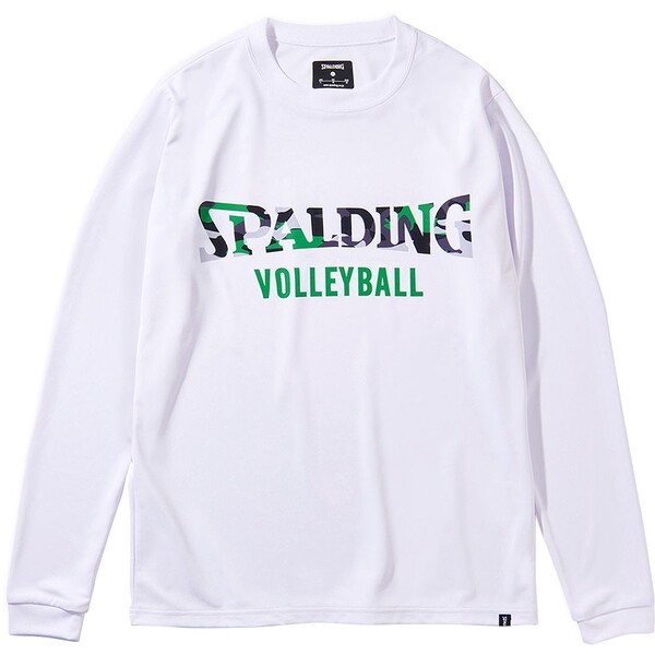 SMT211780-2000-M スポルディング バレーボールロングスリーブTシャツ マルチカモロゴ ホワイト・サイズ：M SPALDING