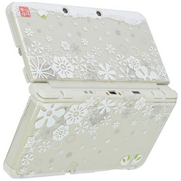 New 3DS 堅 装飾カバー 透 雪華に雪うさぎ