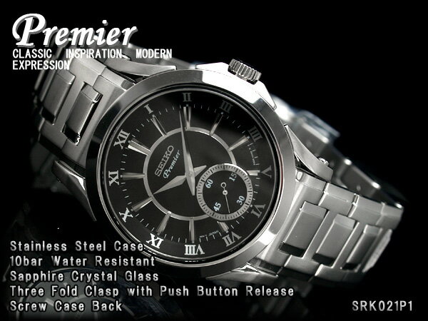 【SEIKO Premier】セイコープレミア スモールセコンドハンド メンズ腕時計 ブラックダイアル ステンレスベルト SRK021P1
