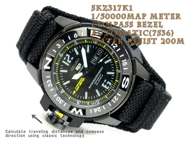 セイコー5スポーツ メンズ 自動巻き 腕時計 マップメーター IPブラック ブラックダイアル ブラッククロスベルト SKZ317K1