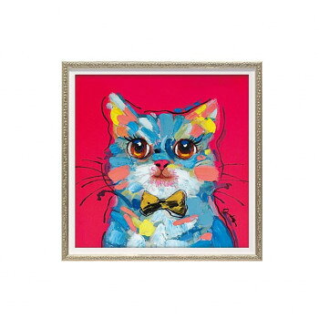 動物画 オイル ペイント アート Sサイズ ボウタイ キャット ユーパワー OP-07089 ギフト 額付き インテリア