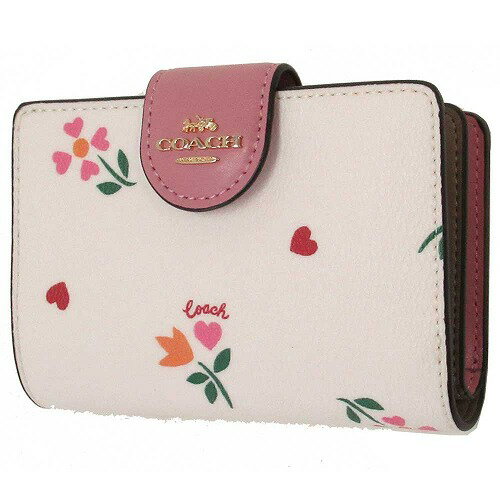 COACH 二つ折り財布 花柄 ハート ホワイト C7652 IMCAH