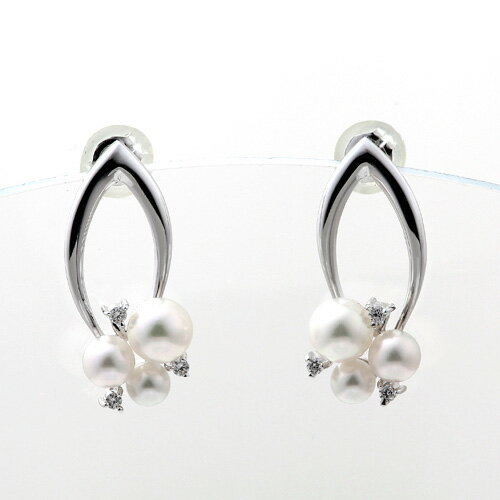 パールピアス K18WG アコヤ真珠 ダイヤモンド 0.06ct
