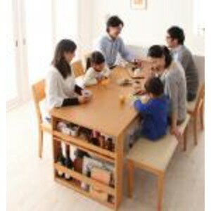 ダイニングセット 6点セット(テーブル+チェア×4+ベンチ)【Dream.3】ハニーナチュラル 3段階に広がる!収納ラック付きエクステンションダイニング【Dream.3】【代引不可】