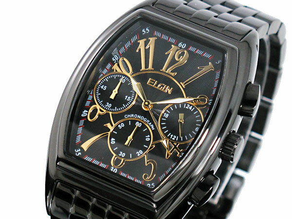 エルジン ELGIN トノー 腕時計 クロノグラフ メンズ FK1215B-B ゴールド×ブラック メタルベルト