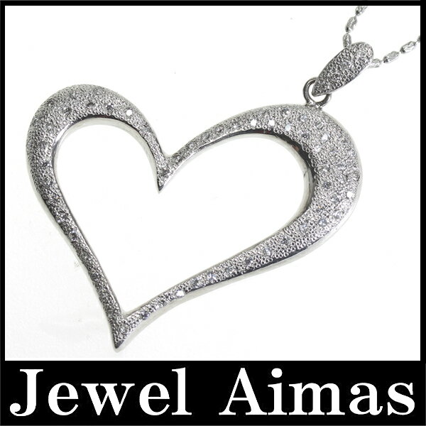 【ジュエリー】ダイヤモンド ライムハートモチーフ ネックレス アジャスター 0.84ct ホワイトゴールド K18WG【中古】