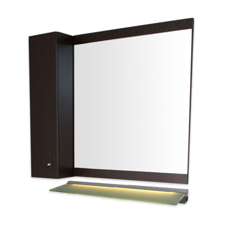 15x70cmLEDライト付壁掛けガラス飾り棚と70x80mm木目調枠ミラーと20x80mm木目調サイド收納 Ambest WM8722 鏡/フレームミラー/メイクアップ/姿見/ドレッサー/化粧/寝室/居間/トイレ/洗面所/収納/洗面台/洗面化粧台/GIOGIO