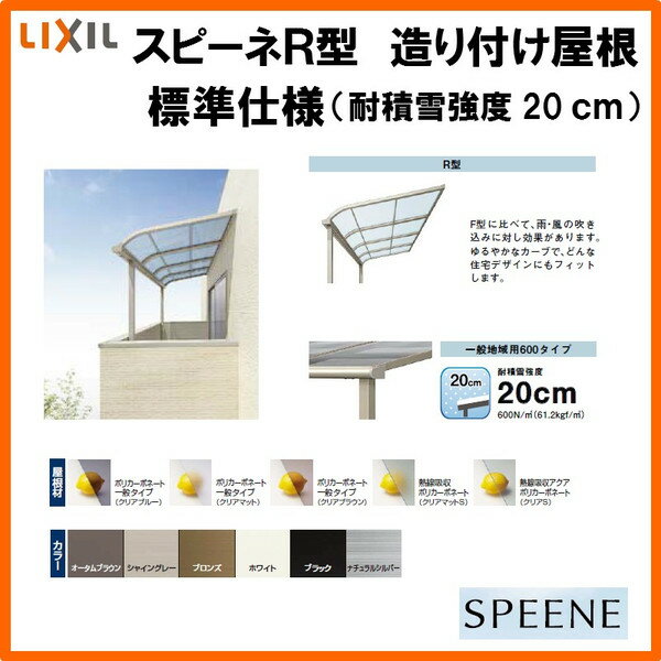 テラス屋根 スピーネ リクシル 間口3000ミリ×出幅885ミリ 造り付け屋根タイプ 屋根R型 積雪20cm 標準柱