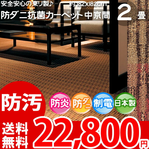 東リ ホテルの客室やレストランなどに最適 2色 中京間 2畳 防ダニ 抗菌 撥水 防汚カーペット BCFナイロン100% 2帖 182×182cm ディライアン2 安心安全の日本製 カーペット ラグ 【東リ】