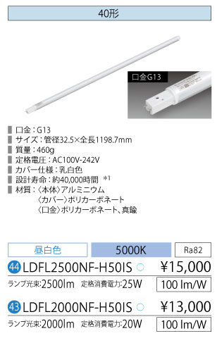 LED蛍光灯 明るさセンサー付き LED照明 アイリスオーヤマ40W型 昼白色 ECOLUX LDFL2000NF-H50IS