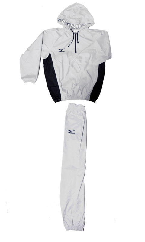 プロボクサー仕様【フード付に新色登場】MIZUNO当店オリジナルフード付減量着ライトグレー×ブラック)上下セットサウナスーツ減量スーツの決定版(ミズノ・日本製)