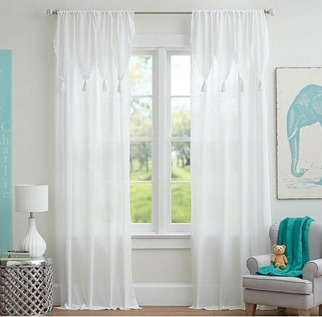 プレミアム商品 Pottery Barn ポッタリー バーン コットン素材 タッセルバランス付きカーテン2枚セット 縦213cm 送料無料 西海岸風 インテリア 西海岸 家具 雑貨