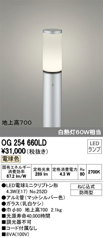 βオーデリック/ODELIC エクステリア ガーデンライト【OG254660LD】LEDランプ 電球色 ねじ込式