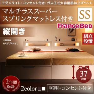 【送料無料】 【組立設置付き】 ライト・コンセント ガス圧式大容量跳ね上げベッド ルナライト マルチラススーパースプリング付き 縦開き セミシングル ラージ収納ベッド セミシングルベッド マット付き 500025382