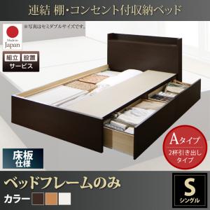 【ポイント10倍】組立設置 連結 棚・コンセント付収納ベッド Ernesti エルネスティ ベッドフレームのみ 床板 Aタイプ シングル