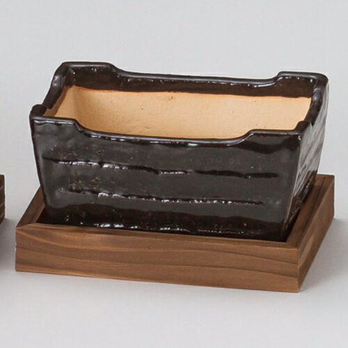 和食器 メ412-286 黒楽長角コンロ(敷板付) 【キャンセル/返品不可】【ECJ】