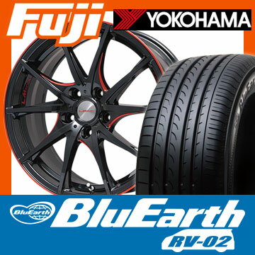 【送料無料】 205/55R17 17インチ LEHRMEISTER レアマイスター LMスポーツクロス10 マシニングレッドクリア 7.5J 7.50-17 YOKOHAMA ヨコハマ ブルーアース RV-02 SALE サマータイヤ ホイール4本セット【YO17sum】
